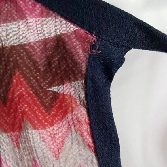 2/$15 Blue Rain Chevron Tank Top Pink Large Keyhole Sleeveless Semi Sheer Ties - Picture 7 of 7